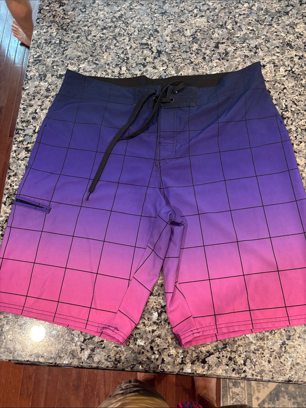 Hang Ten Purple to Pink Gradient Grid Swim Shorts